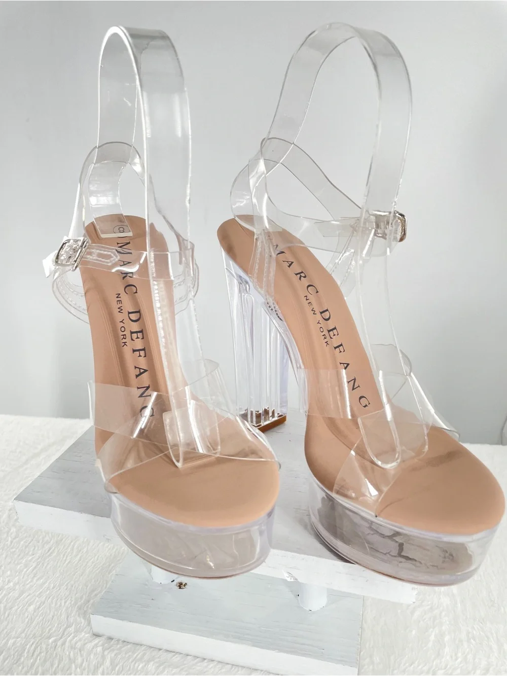 Clear Platform Block Heel Sandals - Transparent Straps
